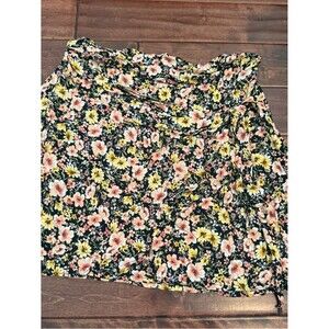 Floral Print Black A-Line 4x Skirt wrap style Pink Yellow Flowers zip A17